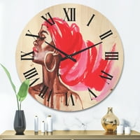 Designart 'דיוקן של אפרו אשה אמריקאית IX' שעון קיר עץ מודרני
