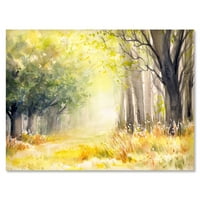אור שמש בהיר דרך עצי היער הצהובים III ציור הדפס באמנות בד