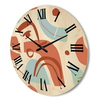 עיצוב 'עלי דקל טרופיים עם שעון קיר עץ מודרני של צורות גיאומטריות