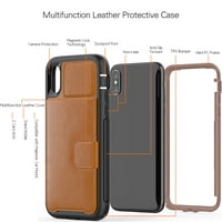 : Kona Vegan Leather Folio Paret Case & selfie Stick Mini Trictod עבור Apple iPhone XS - Kickstand, משבצות
