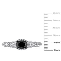 טבעת אירוסין הילה מזהב לבן 1 קראט יהלום שחור לבן 10 קראט