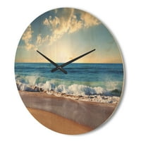 עיצוב 'שקיעת שקיעה של חוף הים' שעון קיר עץ מודרני