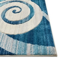 גם ארוג רובי מערבולת מודרני עכשווי כחול גיאומטרי מערבולות 5'3 7'3 אזור שטיח