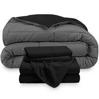 חשוף בית מיקרופייבר 4-חתיכה שחור אפור שמיכה, שחור גיליון סט הפיך מיטת בשקית, תאום