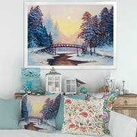 עיצוב 'נוף מכוסה שלג וגשר קטן' הדפס אמנות ממוסגר מסורתי
