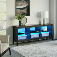 טלוויזיה לעמוד טלוויזיה בידור מרכז עץ טלוויזיה מדיה קונסולת שולחן עם מחסנים לסלון חדר שינה, 70 שחור