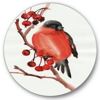עיצוב 'ציפור רד בולפינץ' יושבת על ענף עם אמנות קיר מתכת מסורתית של מעגל מסורתי - דיסק של 23
