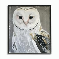 Stupell Home Décor תעשיות ינשוף דיוקן דיוקן אפור לבן ציור חיה ממוסגרת אמנות קיר מאת סוזי רדמן