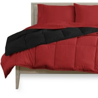 מיקרופייבר ביתי חשוף 5 חלקים שחורים אדומים, מיטה הפיכה של סדין אדום בשקית, מלכה