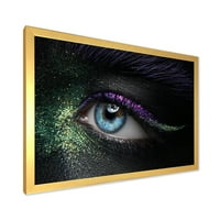 עיצוב 'עיניים אישה עם פיגמנט ירוק וסגול' וניצוץ 'הדפס אמנות ממוסגר מודרני