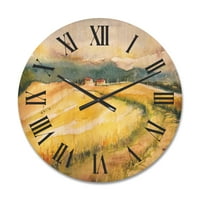 עיצוב 'שדות דשא מוזהב של טוסקנה איטליה' שעון קיר עץ כפרי