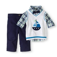 אפוד סוודר של תינוקות, חולצה ארוגה עם שרוול קצר ומכנסיים סט תלבושת 3 חלקים