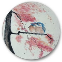 עיצוב עיצוב 'שתי ציפורי קינגפיג כחולות יושבות על ענף פורח' אמנות קיר מתכת מסורתית - דיסק של 11