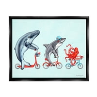 תעשיות סטופל חיים ימיים בעלי חיים רכיבה על אופניים מבטא אדום אמנות גרפית שחור משחור צף ממוסגר בד הדפסת