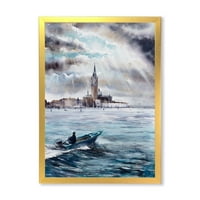 עיצוב אמנות 'סירה חוזרת בסערה מעל ונציה באיטליה' הדפס אמנות ממוסגר ימי וחופי