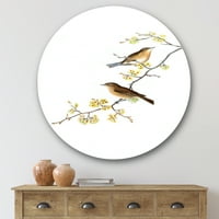 עיצוב 'ציפורים קטנות יושבות על ענפי העץ II' אמנות קיר מתכת מעגל מסורתית - דיסק של 29
