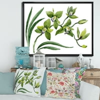 עיצוב אמנות 'ירוק סחלב פרחים על לבן' מסורתי ממוסגר בד קיר אמנות הדפסה