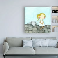 סימן מסחרי אמנות 'ילדה עם כבש אבן קיר' בד אמנות על ידי קרלה סונהיים