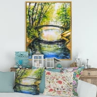 עיצוב אמנות 'יער פרק עם גשר מעל מים בעייתיים' אגם בית ממוסגר בד קיר אמנות הדפסה