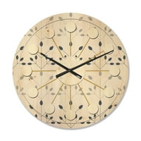 עיצוב 'דפוס רטרו פרחוני בוטני, שעון קיר עץ מודרני של אמצע המאה