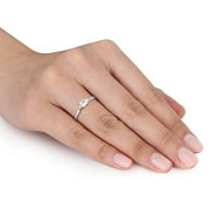 קראט נשים מיאבלה ט. ג. וו. מרובע-לחתוך נוצר לבן ספיר עגול-לחתוך יהלום המבטא סטרלינג כסף 3-אבן טבעת אירוסין
