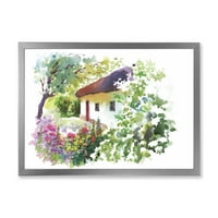 עיצוב 'בית הכפר הכפרי ביום קיץ ירוק' הדפס אמנות ממוסגר מסורתי