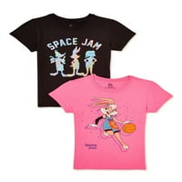 חולצות טריקו גרפיות של בנות חלל, 2 חבילות, גדלים 4-16