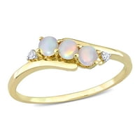 Miabella's Carat T.G.W. מבטא יהלום אופל 10KT טבעת שלוש אבן זהב צהוב