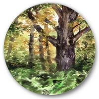 עיצוב יער סתיו עם עץ גדול אגם בית מעגל קיר מתכת - דיסק של 36