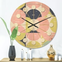 עיצוב 'דפוס רטרו מעגלי פסטל, שעון קיר עץ מודרני של אמצע המאה