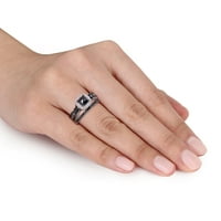 Miabella's נשים 1- CT שחור לבן מפוצל טבעת נישואין מפוצלת בכסף סטרלינג