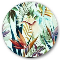 עיצוב 'פרחים טרופיים וינטג' I 'מעגל טרופי אמנות קיר מתכת - דיסק של 11